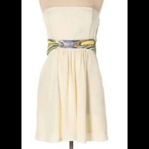 NWT Tibi Silk Cream Strapless Dress with Sequined Banded Empire Waist